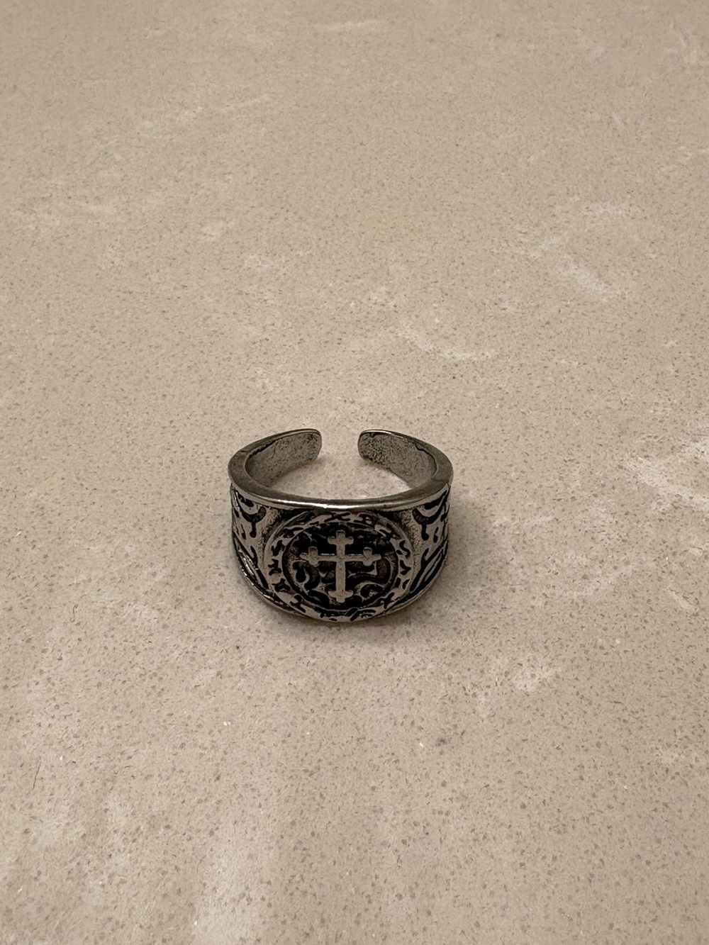 Men's Silver-Tone Cross Adjustable Ring